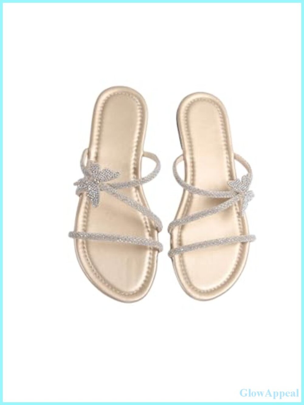 Butterfly Rhinestone Strappy Slide Sandals PVC Faux Leather Flat Open Toe